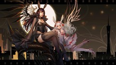 Moon wings dress red eyes stockings angels anime girls corset 