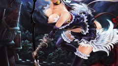 Moon wings shoulders long hair anime girls scythe yellow eyes 