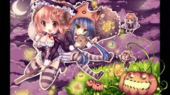 Moon woman Anime witch horns Halloween green eyes nekomimi 