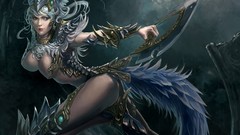 Moon woman weapons cleavage artwork fantasy art