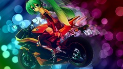Motorcycles Anime long hair anime girls blue eyes hatsune miku 