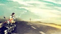 Motorcycles Anime roads anime girls brunettes