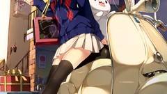 Motorcycles Anime Vespa skirts pink hair anime girls school 