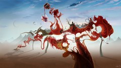 Mountains abstract bubbles goldfish Twisted blood vessels pipes 