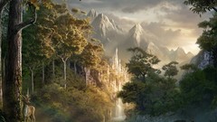 Mountains abstract castle forests fantasy art