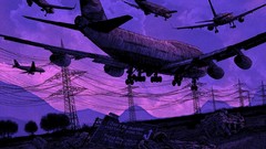 Mountains Aircraft purple signs cars airplanes artwork power 