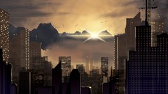 Mountains Anime buildings