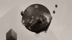 Mountains black and white abstract Earth planets digital art