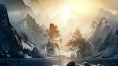 Mountains Boats Japanese Temples artwork