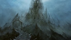 Mountains Bridges peaks artwork fantasy art stairways Chris Cold