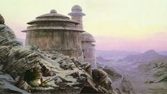 Mountains buildings creatures Tatooine