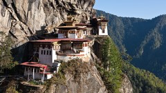 Mountains buildings valleys Bhutan
