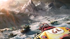 Mountains cars digital art video games