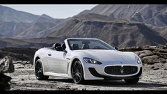 Mountains cars static rocks white cars Maserati GranCabrio