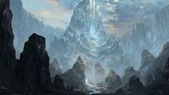 Mountains Castles drawings rivers artwork fantasy art
