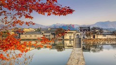 Mountains China reflections houses bing Villages stairways