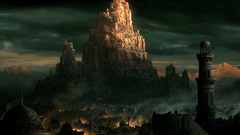 Mountains cities fictional landscapes