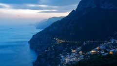 Mountains cityscapes night Sea