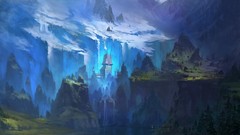 Mountains cliffs Castles fantasy art