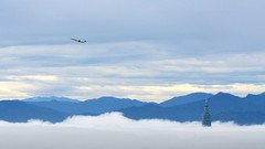 Mountains clouds Aircraft Skyscrapers Asia Taiwan Taipei 