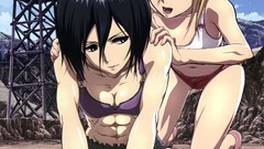 Mountains clouds Anime navel sitting outdoors blondes long hair 