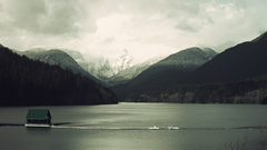 Mountains clouds cabin