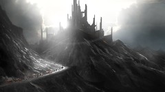 Mountains clouds dark buildings cities lens flare skies scenic