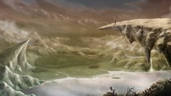 Mountains clouds drawings artwork digital art lone man