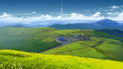 Mountains clouds Flowers grass