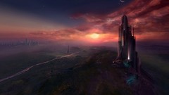 Mountains clouds futuristic forests