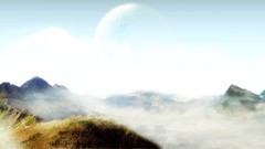 Mountains clouds Highlander planets science fiction digital art