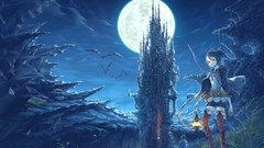 Mountains clouds moon Anime lanterns anime girls skies artwork 