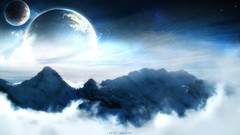 Mountains clouds moon planets skies