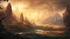 Mountains clouds plains fantasy art