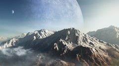 Mountains clouds planets alien landscapes