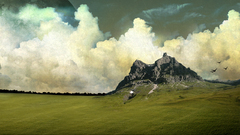 Mountains clouds planets fantasy