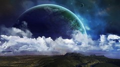 Mountains clouds planets rivers science fiction outer space 
