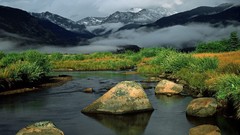 Mountains clouds rocks