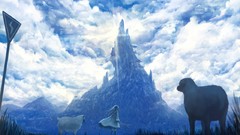 Mountains clouds sheep skies