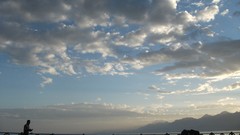 Mountains clouds skies tourist wooden planks