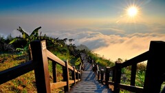 Mountains clouds sky landscape nature sun stairs