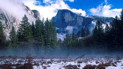 Mountains clouds snow Trees