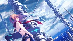 Mountains clouds Snowboarding tower ass headphones Anime back 