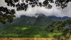 Mountains clouds Trees