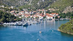 Mountains coast Boats croatia towns