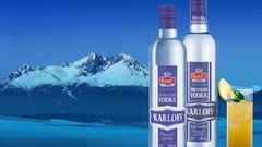 Mountains cocktail alcohol blue background vodka bottles liquor