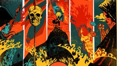 Mountains collage Warriors flames skulls skeletons spears 