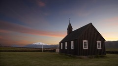 Mountains dusk iceland churches skyscapes