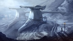 Mountains Frozen fortress science fiction artwork digital art 