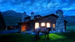 Mountains Horses houses